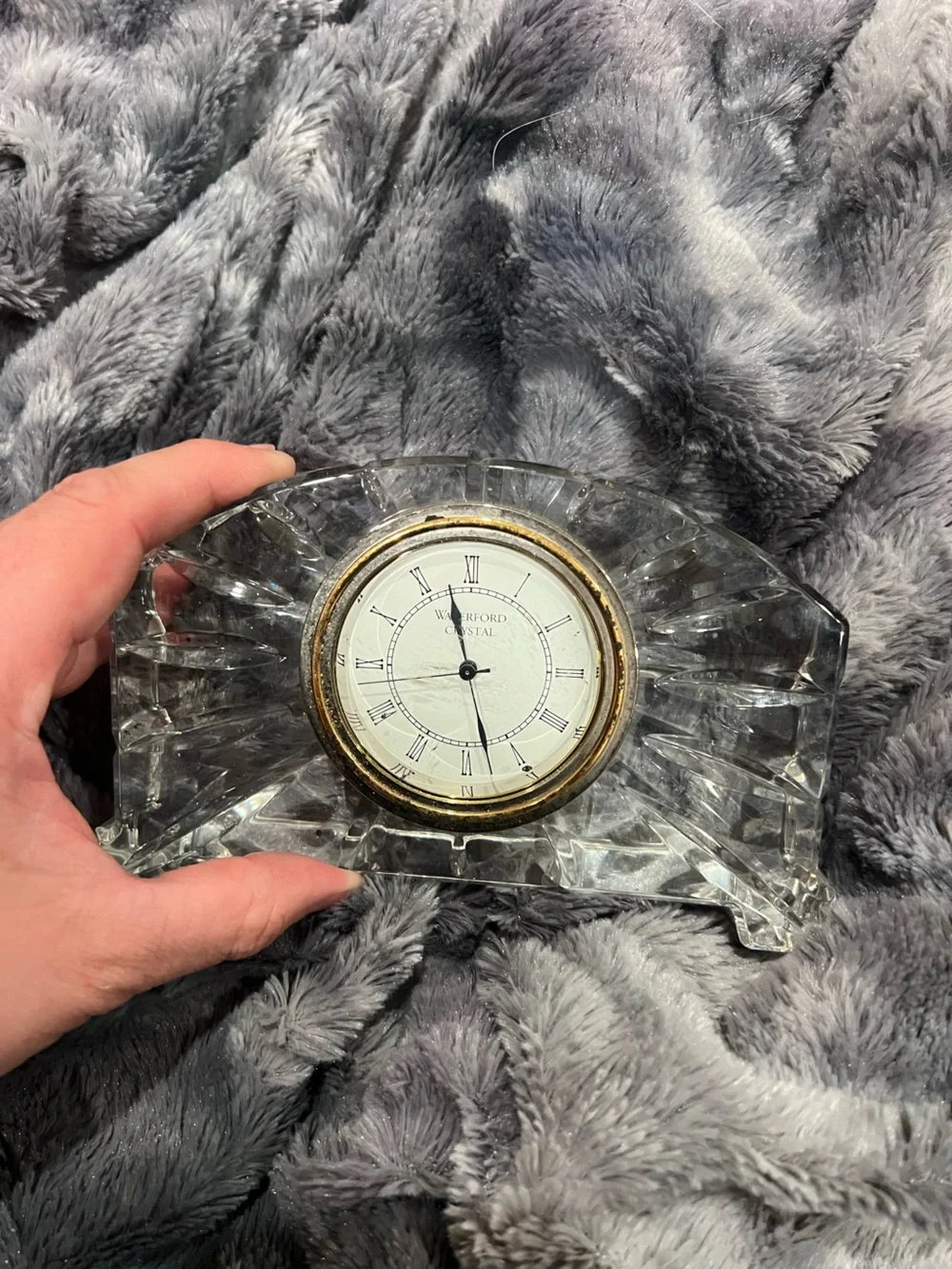 Clear Crystal Mantel Clock with Gold Accent